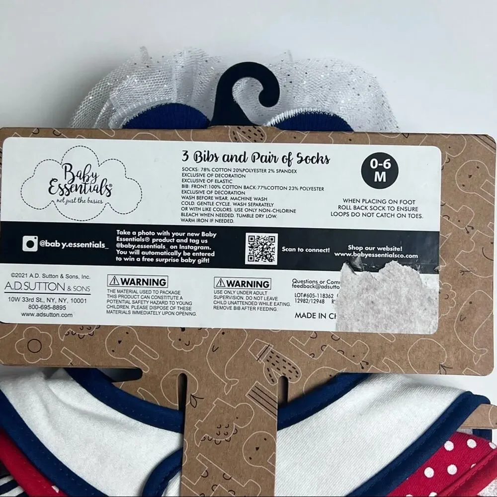 Baby Essentials July Fourth Bib and 1 Pair Socks Accessories Set